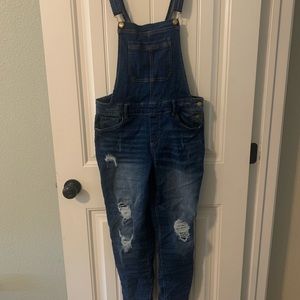 Denim skinny overalls